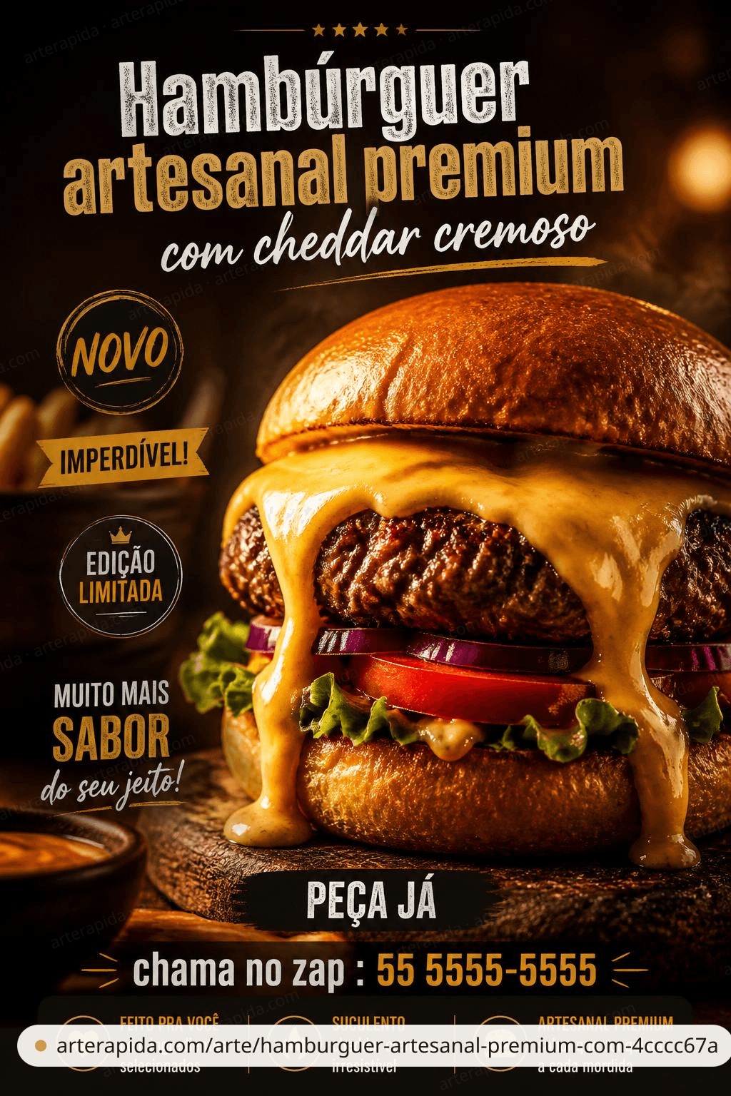 Hambúrguer artesanal premium com cheddar cremoso